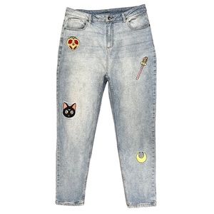 Sailor Moon Women’s Size 15 Anime Icons Embroidered Mom Blue Jeans Hot Topic|